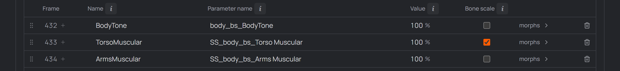 the Bone scale toggle on a pose row