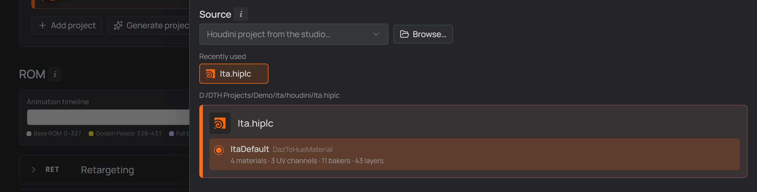 the Source picker with the Recently used chips beneath it
