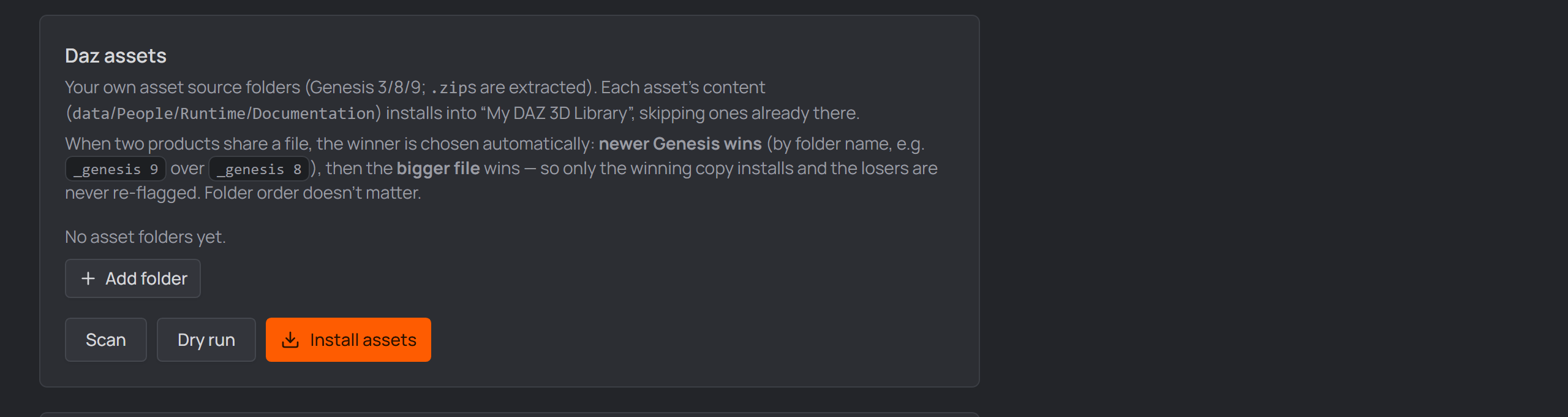 Daz assets install section